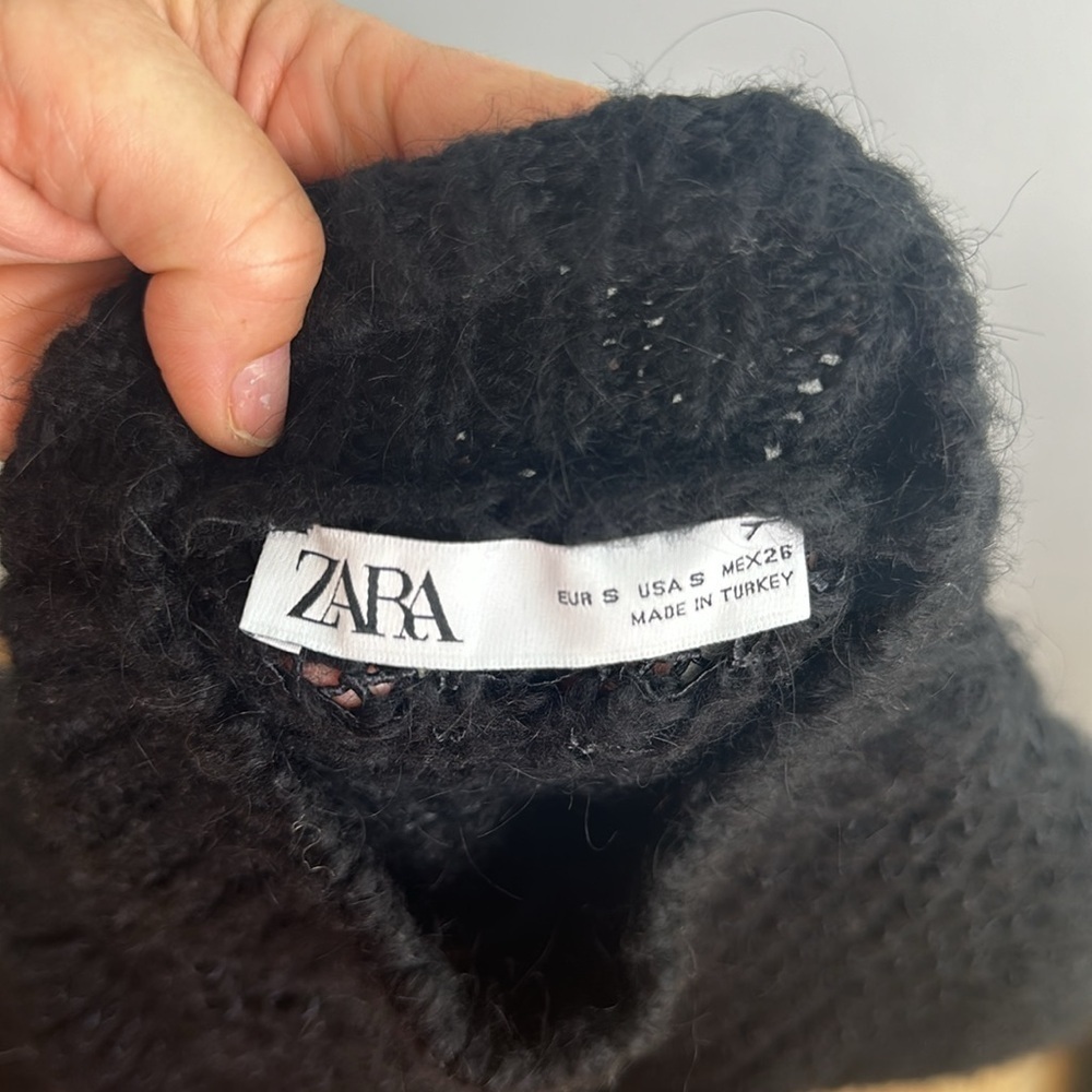 Zara Dolman Sleeve High Neck Chunky Knit Sweater SM Top Wool Acrylic Blend Black - Picture 16 of 16